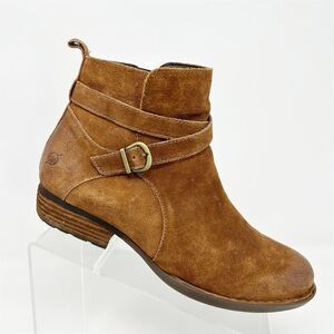 Born Women's Faywood Brown Ankle Bootie Size 9M Distressed Suede Buckle Detail
